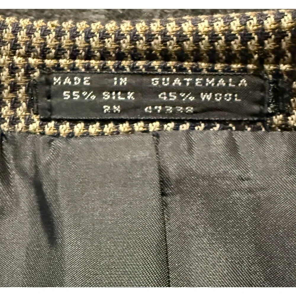 Albert Nipon Mens Size 44R Brown Houndstooth Silk Wool Sport Coat Blazer Jacket